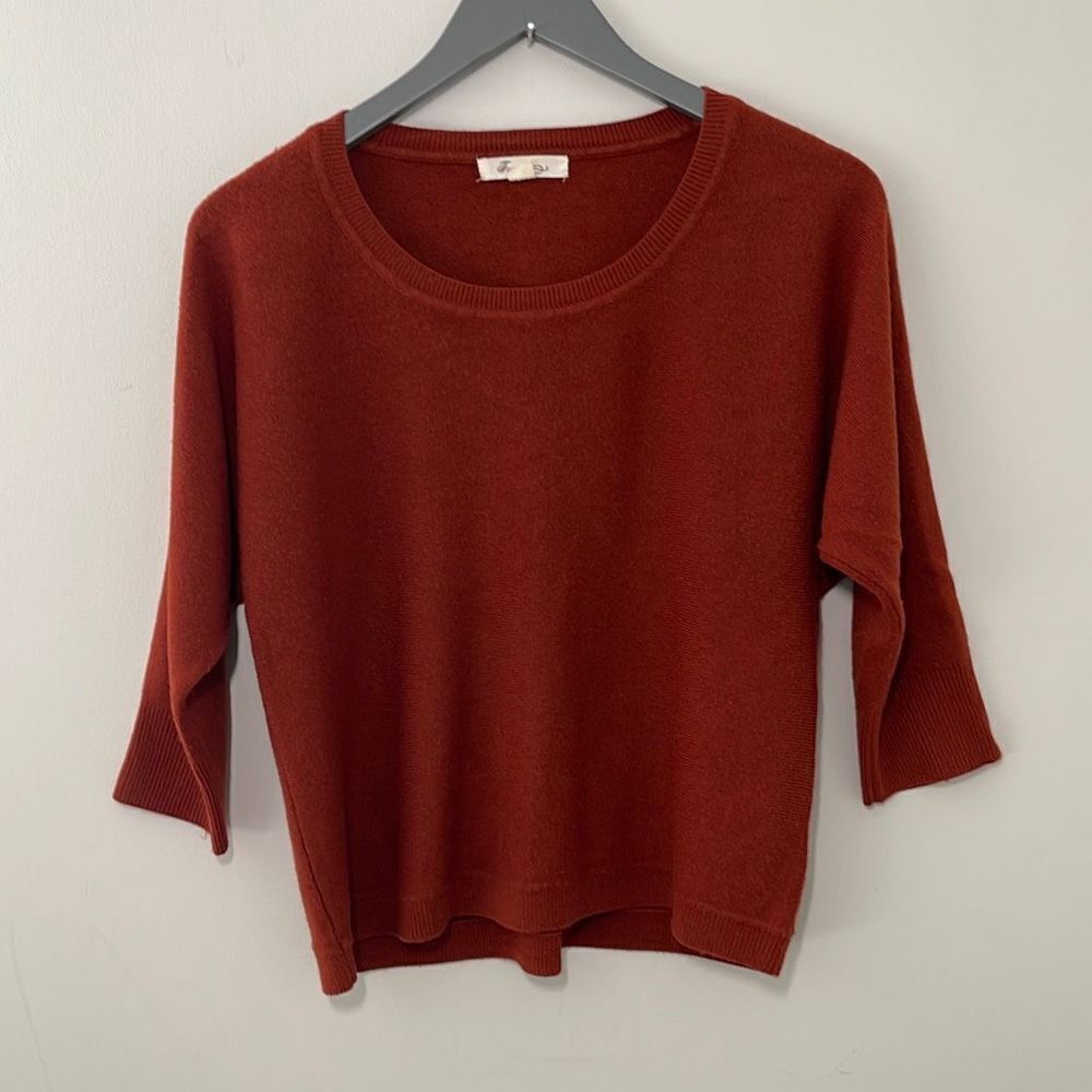 Forever 21 Women's Cropped Sweater 3/4‎ Sleeve Pullover Rust Orange Size Large